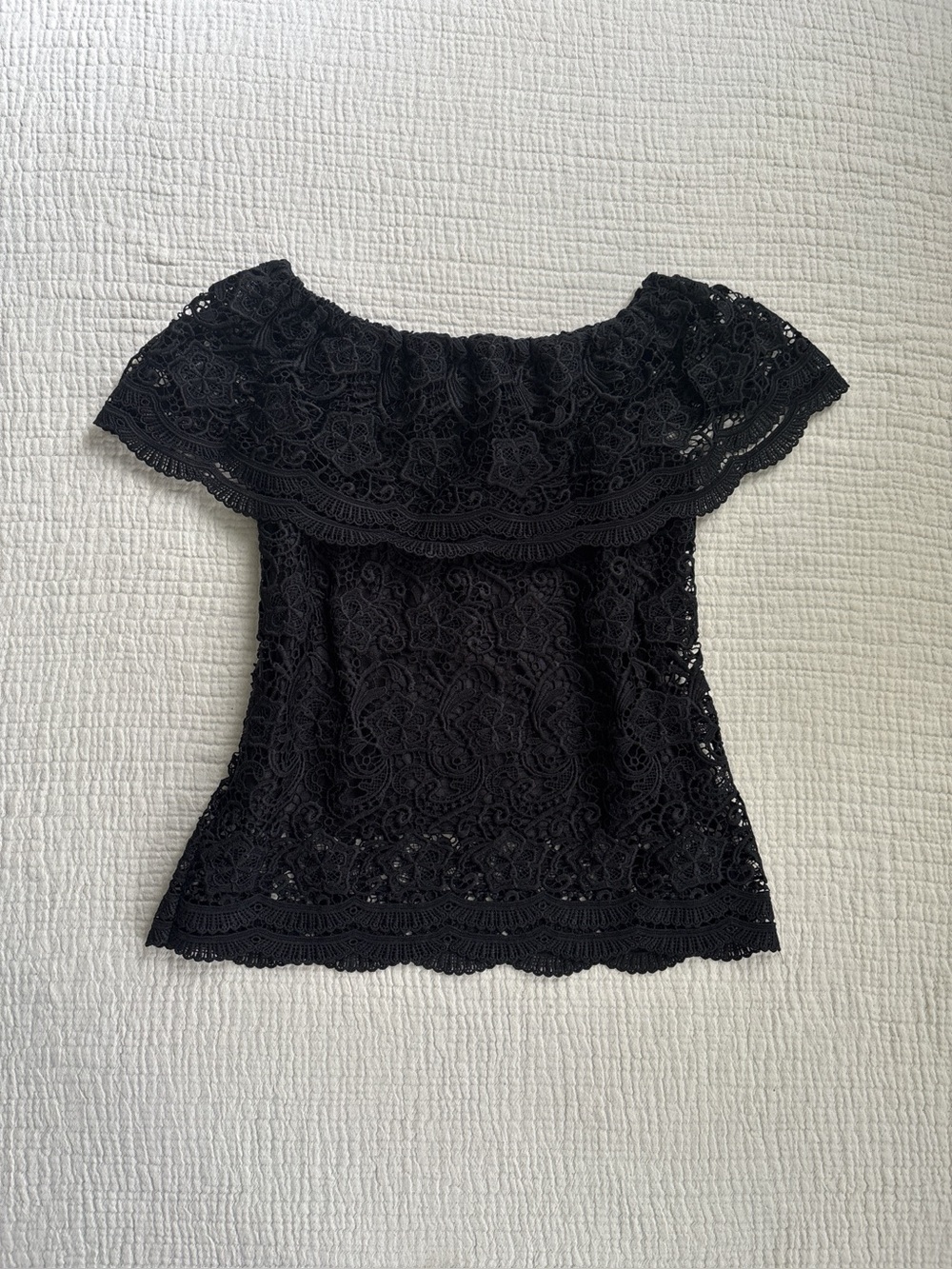 whimsygoth black crochet lace off the shoulder top ❀ - Picture 3 of 4